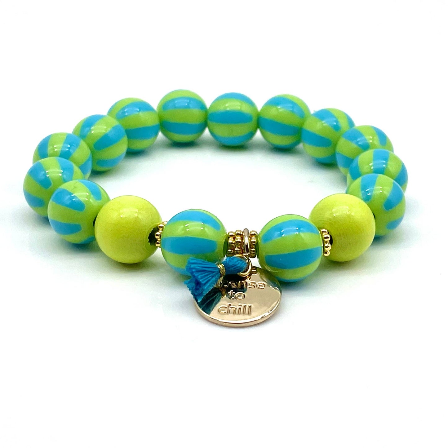SWEET CANDY STRIPE WOOD elastic beaded bracelet