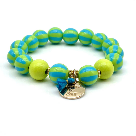 SWEET CANDY STRIPE WOOD elastic beaded bracelet