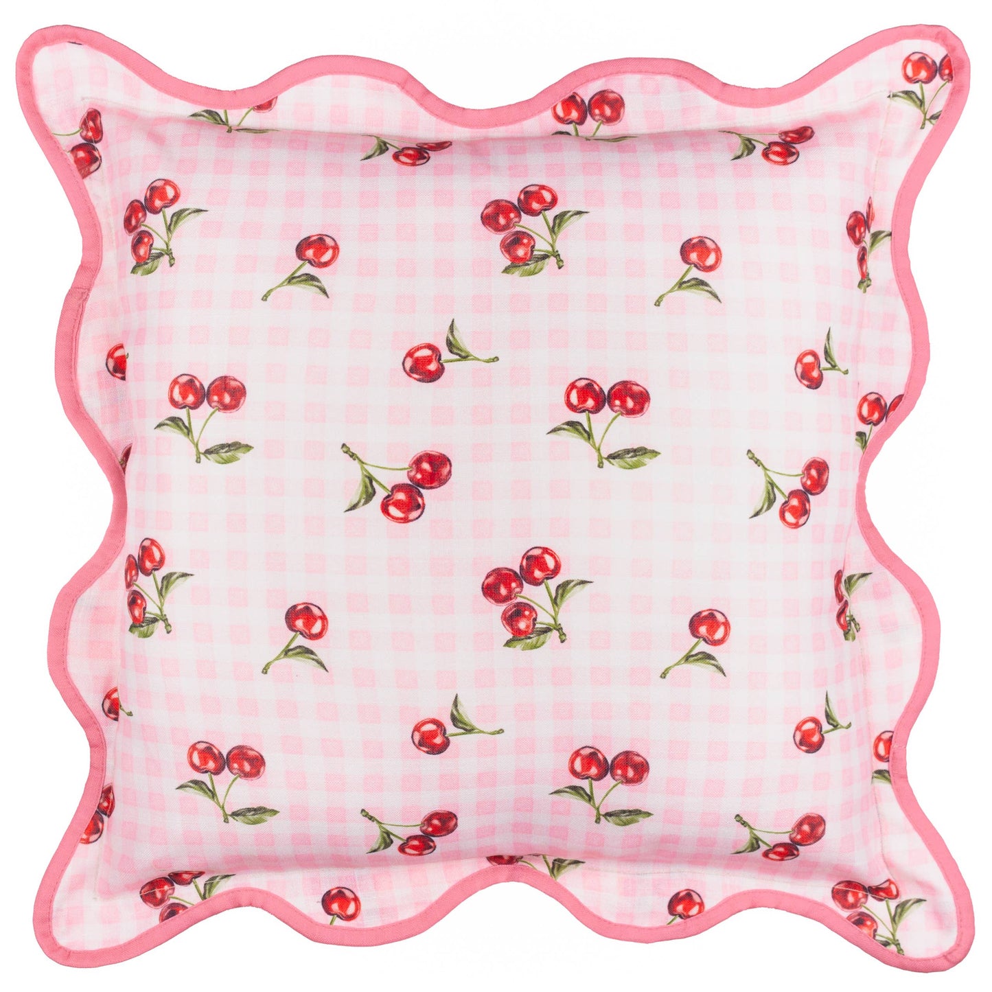 Fruits Cherries Gingham Check Outdoor Cushion Pink