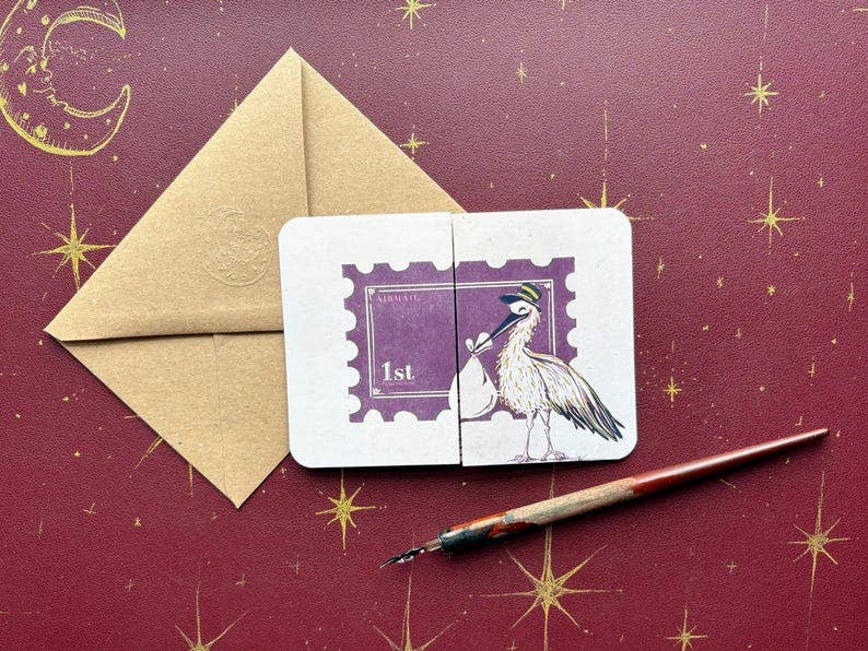 Handmade Stork New Baby Card: Vintage-Style Congratulations