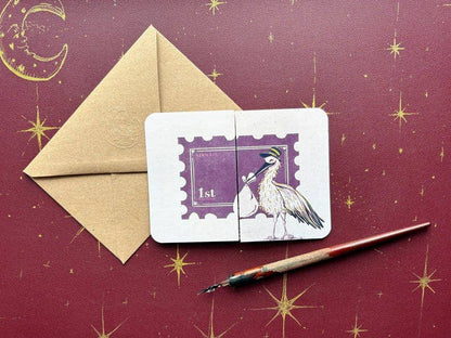 Handmade Stork New Baby Card: Vintage-Style Congratulations