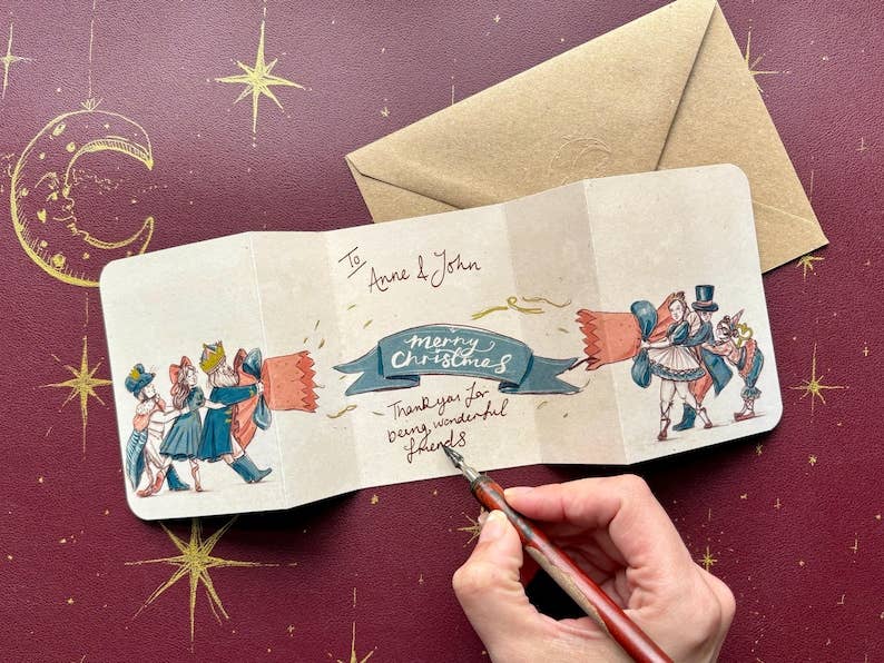 Vintage Christmas Cracker Card “Nutcracker” , Hand Illustrated Card by UK artist Manymoon Fables