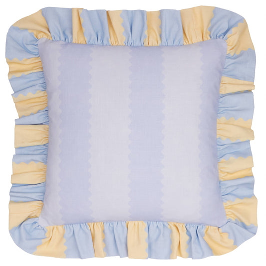 Birdie Stripe Ruffle Cushion Lemon/Sky