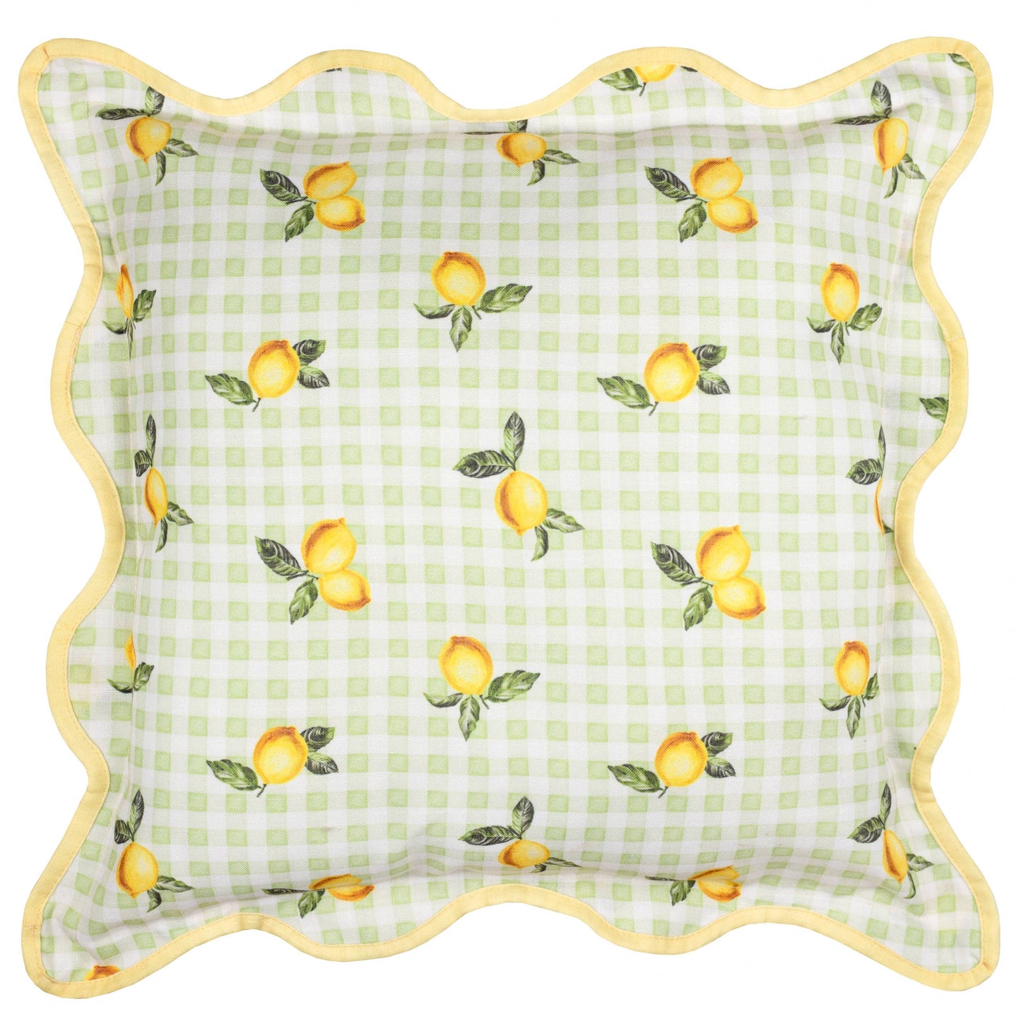 Fruits Lemons Gingham Check Outdoor Cushion Sage