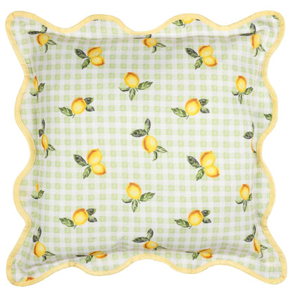 Fruits Lemons Gingham Check Outdoor Cushion Sage