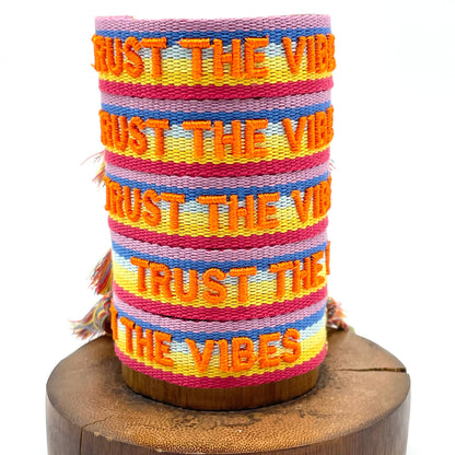 TRUST THE VIBES statement bracelet, woven, embroidered