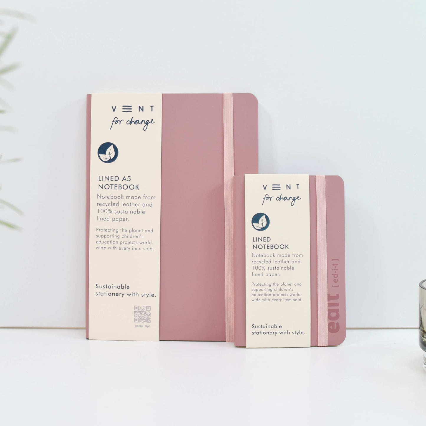 A5 lined recycled leather notebook - EDIT Powder Pink