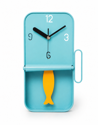 Blue Metal Sardine Tin Pendulum Wall Clock