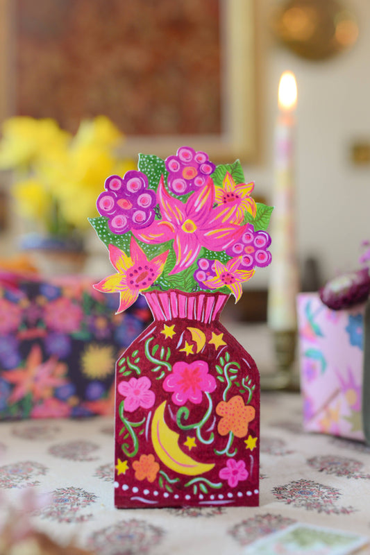'Magical Pop Up Moon Vase' Greetings Card
