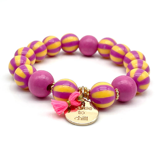 SWEET CANDY STRIPE WOOD elastic beaded bracelet