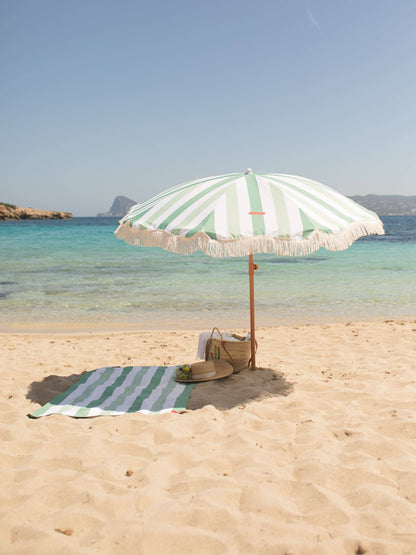 Green Parasol Outdoor Terrace and Beach Parasol UPF 50+ Protection Wide Stripes
