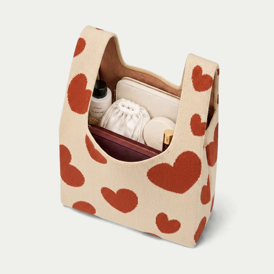 Hearts in Cream – Knitted bag