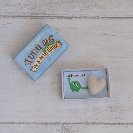 A Blue Little Hug Wool Felt Heart In A Matchbox