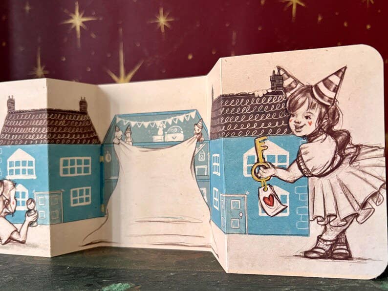 Hand-Illustrated Fold-Out Dollhouse Card – New Home Congratulations Greeting – UK Artist Design