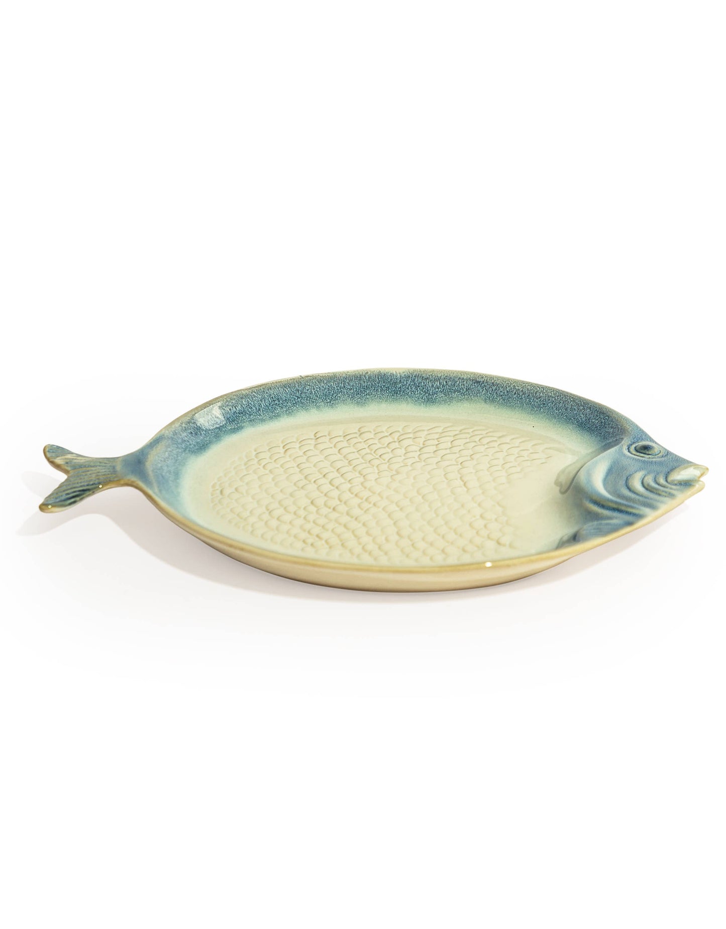 Blue & White Ceramic Round Fish Dish