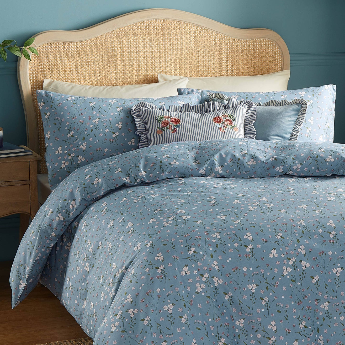 Martha Embroidered Ruffle Cushion Blue