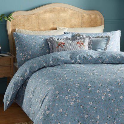 Martha Embroidered Ruffle Cushion Blue