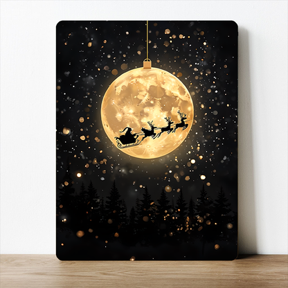 Santa Sleigh Full Moon Night Ornament Metal Sign