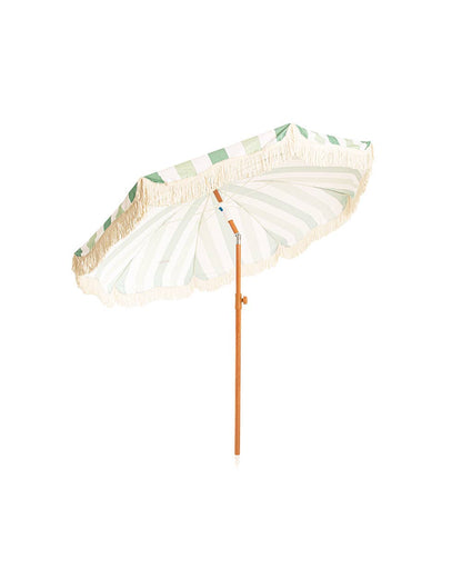 Green Parasol Outdoor Terrace and Beach Parasol UPF 50+ Protection Wide Stripes
