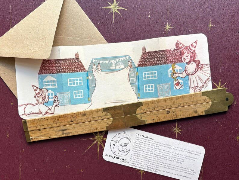 Hand-Illustrated Fold-Out Dollhouse Card – New Home Congratulations Greeting – UK Artist Design