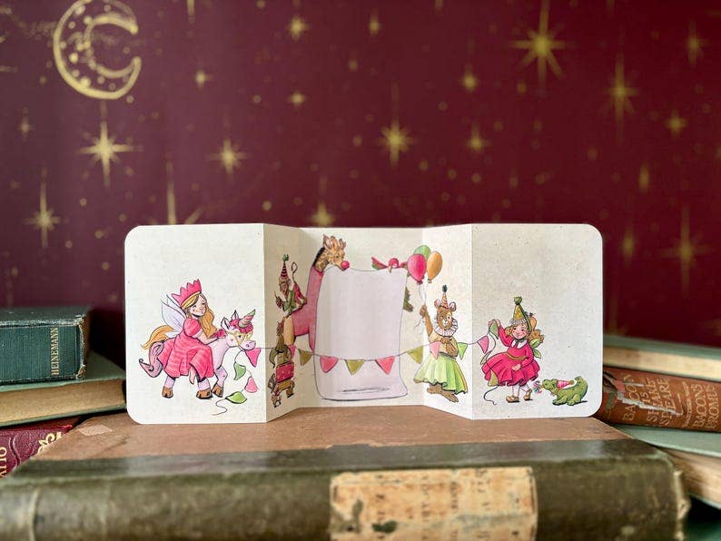 Vintage Inspired Party Animal Kids Birthday Card: Handmade Fold Out Card