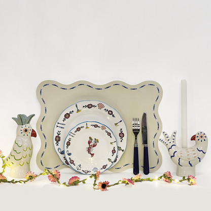 Naive soliflore with green bird motif, L11.5 cm, W8 cm, H21.