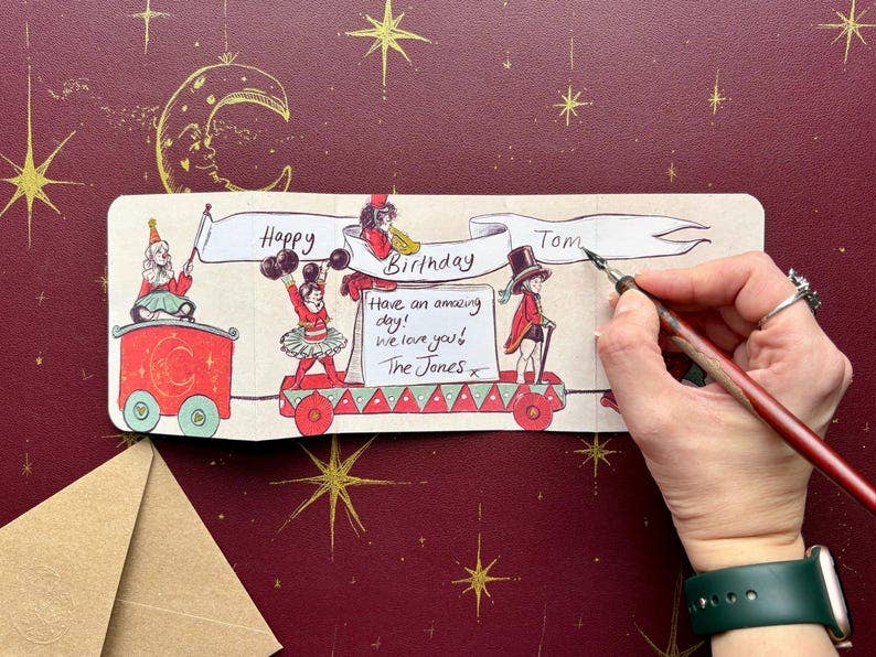 Vintage Circus Celebration Fold out Greeting Card for all occasions