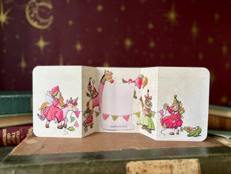 Vintage Inspired Party Animal Kids Birthday Card: Handmade Fold Out Card