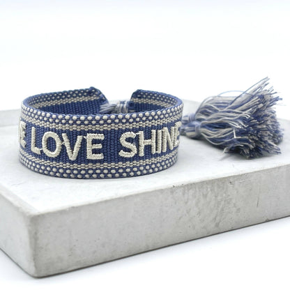 LIVE LOVE SHINE statement bracelet woven, embroidered