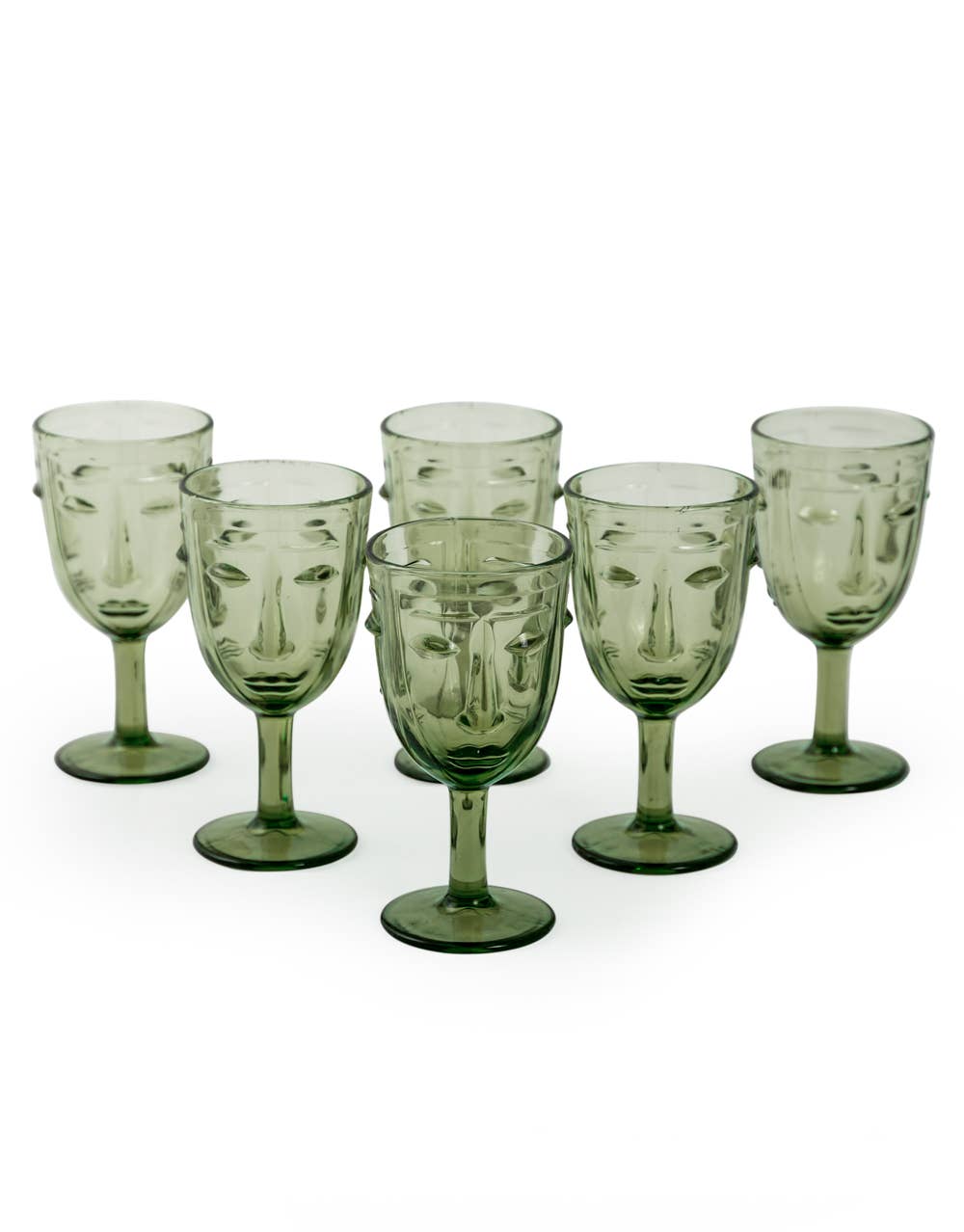 Green Deco Face Wine Glasses