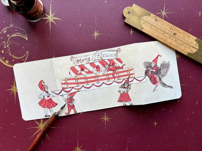 Merry Birthday - Vintage inspired fold out Christmas Birthday Card