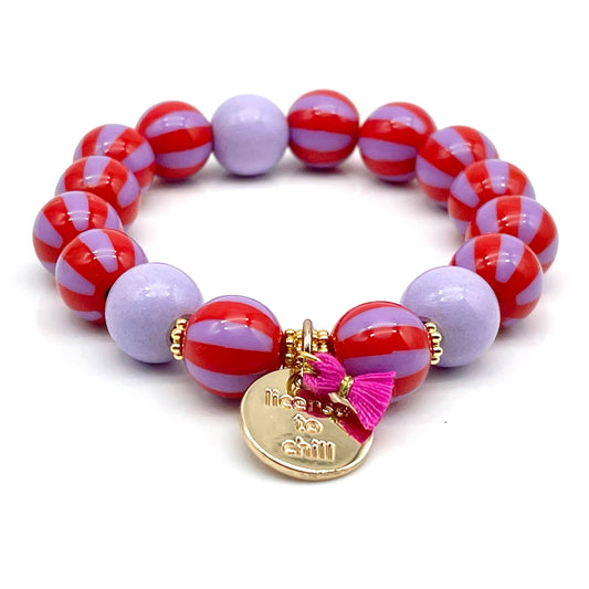 SWEET CANDY STRIPE WOOD elastic beaded bracelet