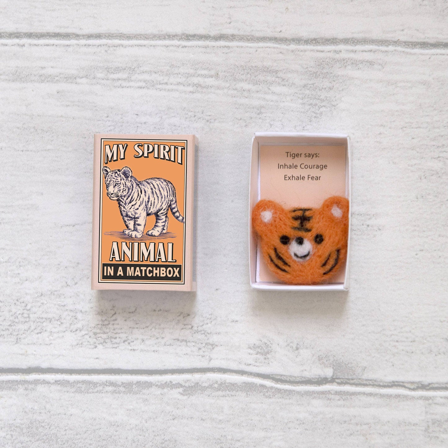 Wool Felt Tiger Spirit Animal  In A Matchbox
