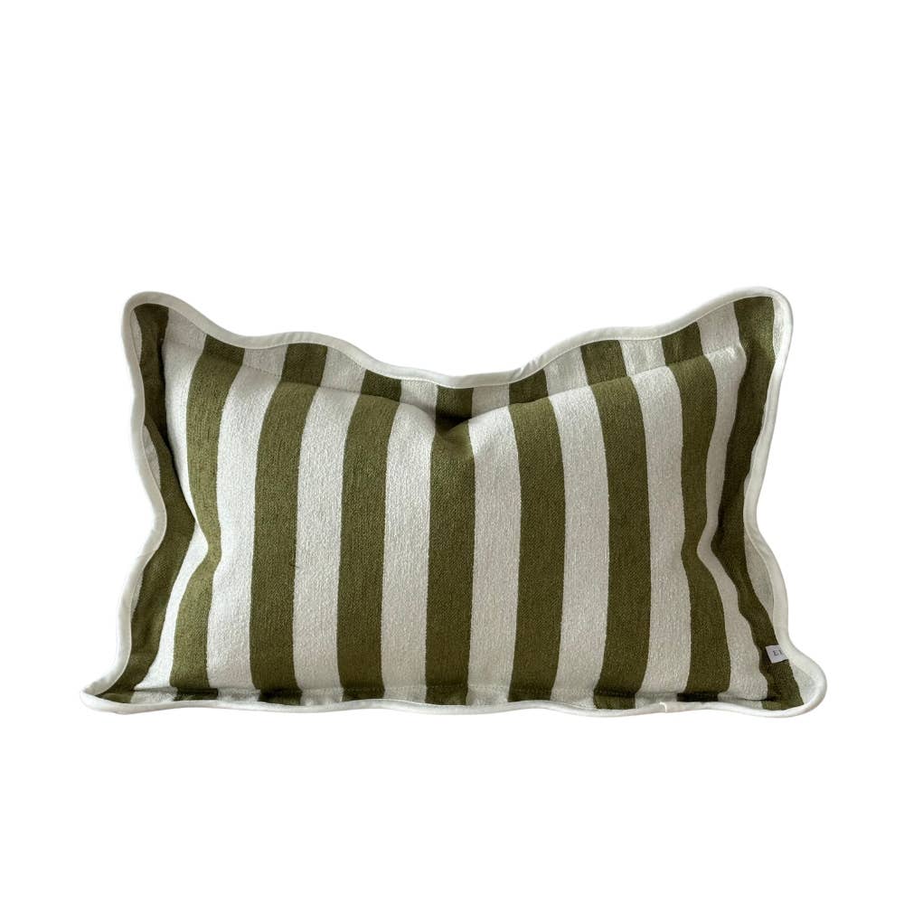 Chloe Olive Stripe Scalloped Edge Cushion Cover 50x30
