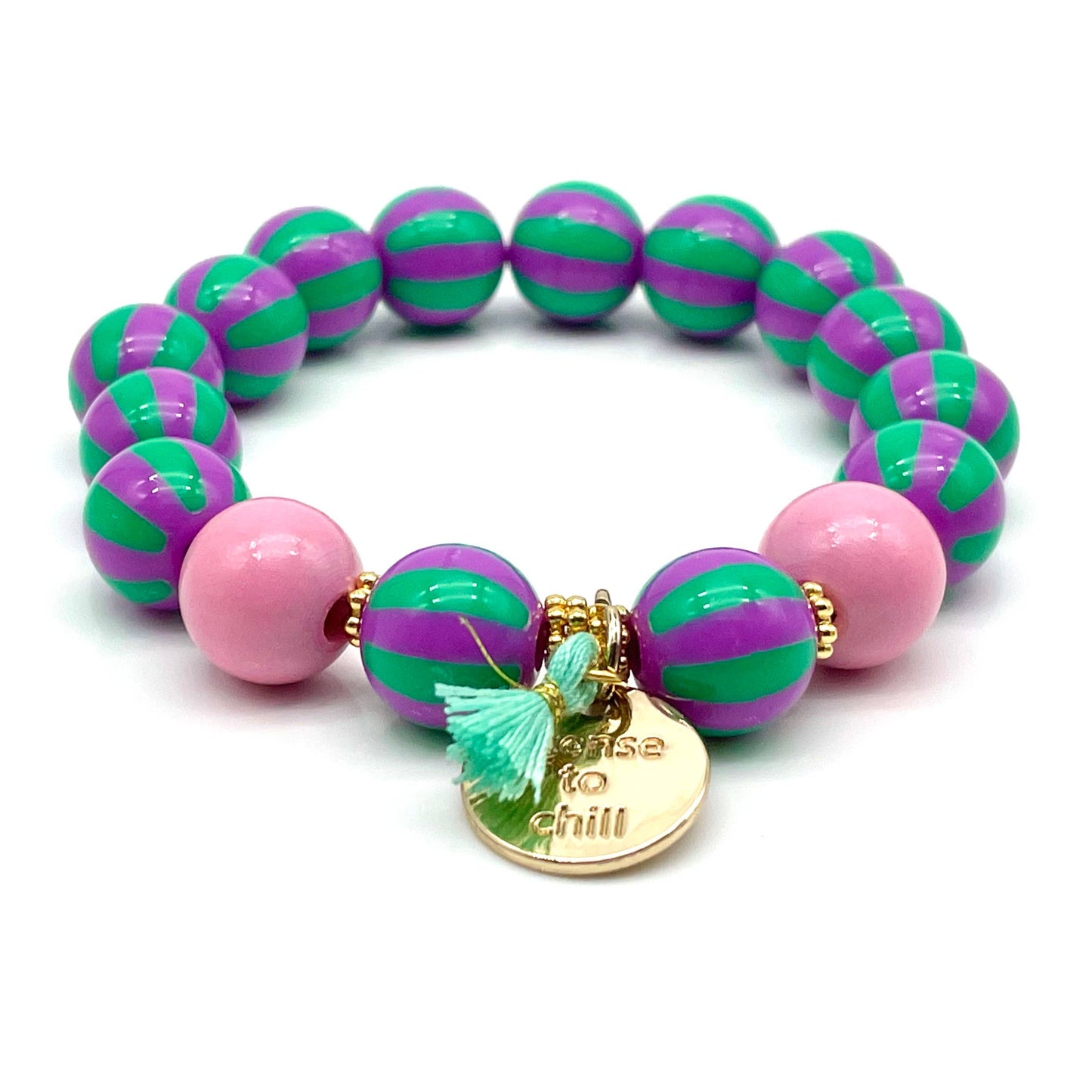 SWEET CANDY STRIPE WOOD elastic beaded bracelet