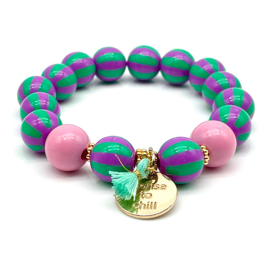 SWEET CANDY STRIPE WOOD elastic beaded bracelet