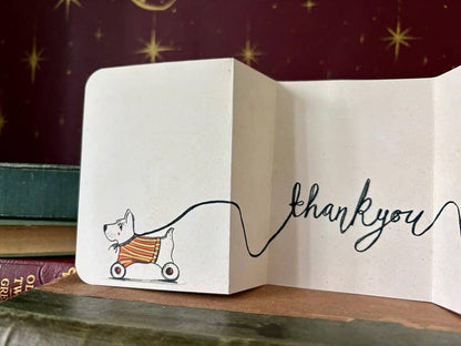 Vintage Inspired Dog Card – Fold Out Greeting, Child Walking Dog Illustration