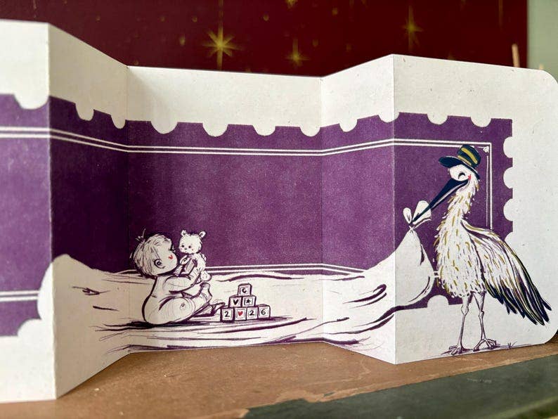 Handmade Stork New Baby Card: Vintage-Style Congratulations