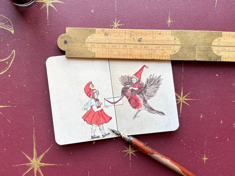 Merry Birthday - Vintage inspired fold out Christmas Birthday Card