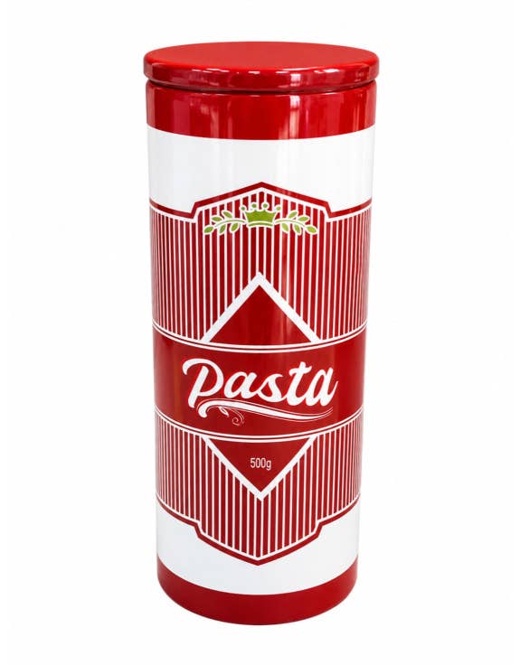 Large Ceramic Red/White Pasta Cylinder Storage Jar / Vase