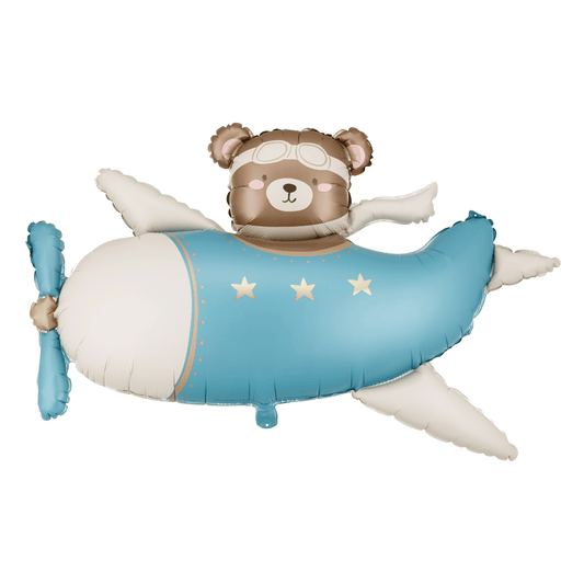 Partydeco Bear in Light Blue Plane Foil Balloon