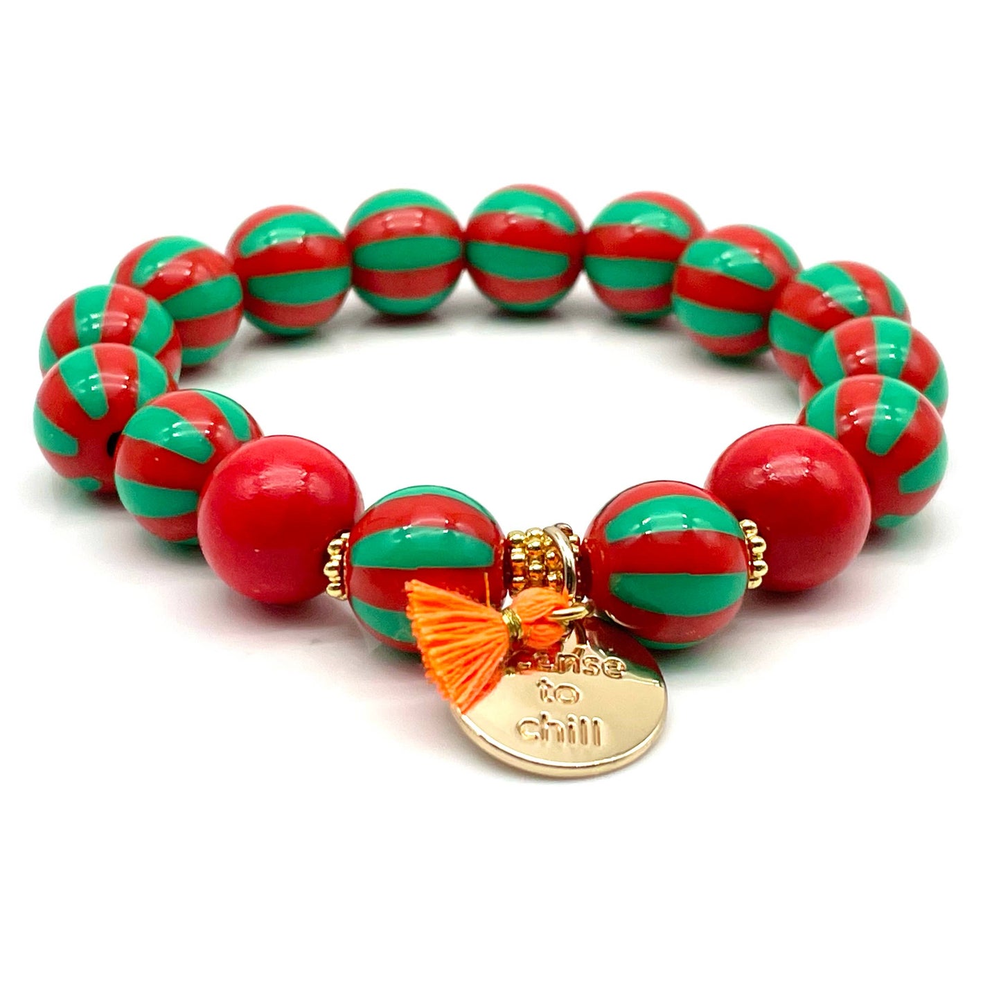 SWEET CANDY STRIPE WOOD elastic beaded bracelet