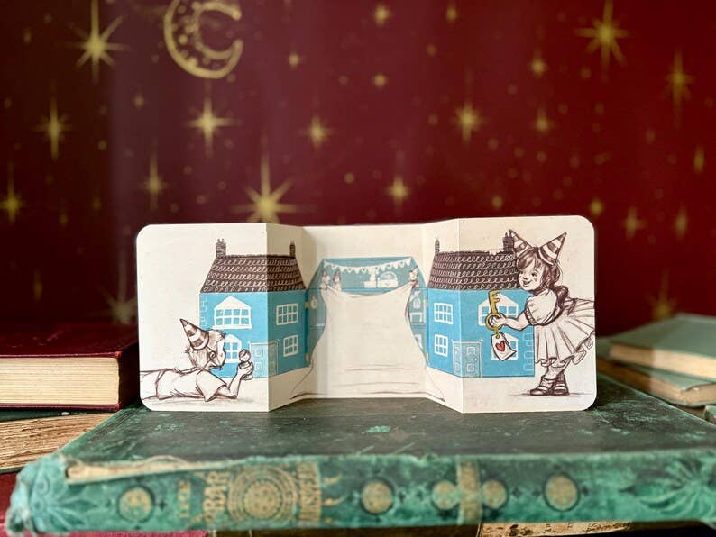 Hand-Illustrated Fold-Out Dollhouse Card – New Home Congratulations Greeting – UK Artist Design