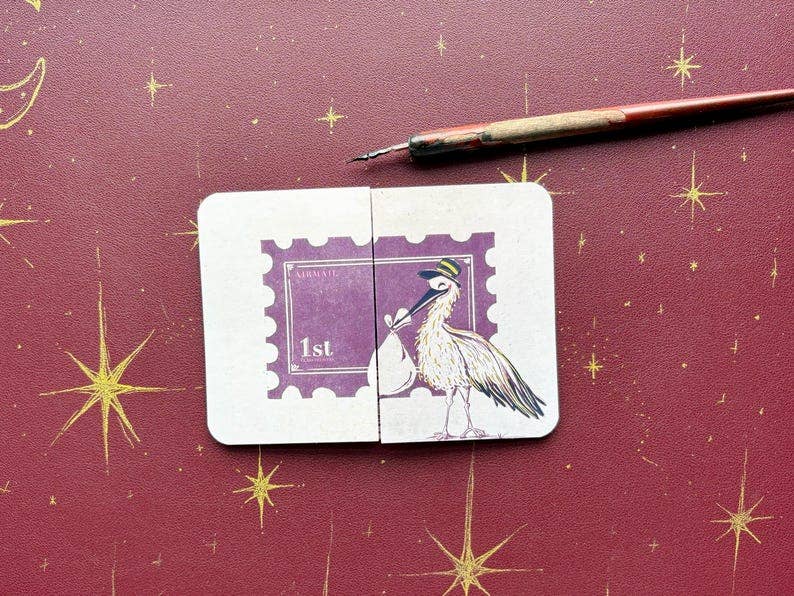Handmade Stork New Baby Card: Vintage-Style Congratulations