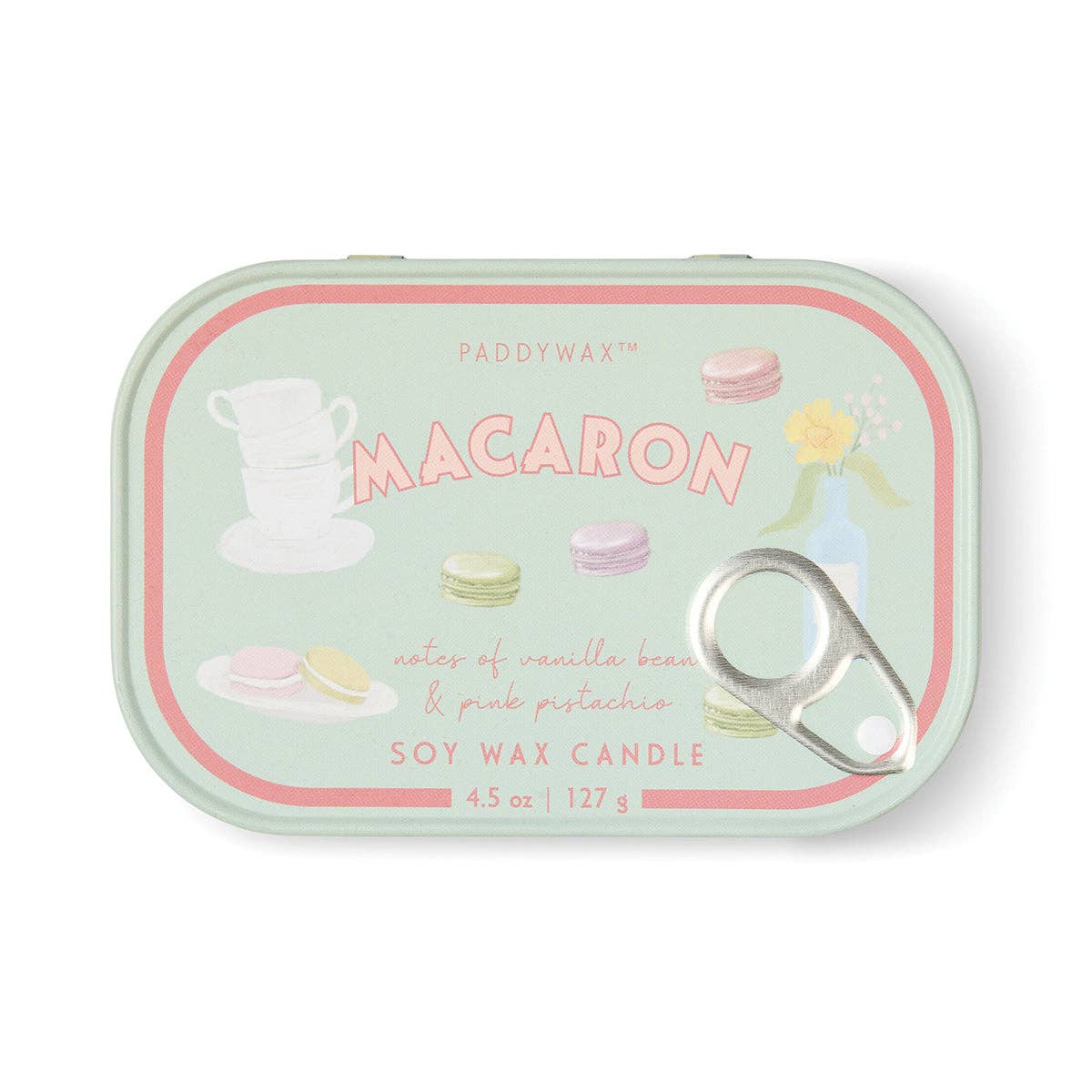 Paddywax Bistro 4.5oz/127g Macaron Printed Tin Candle - Amber & Pistachio