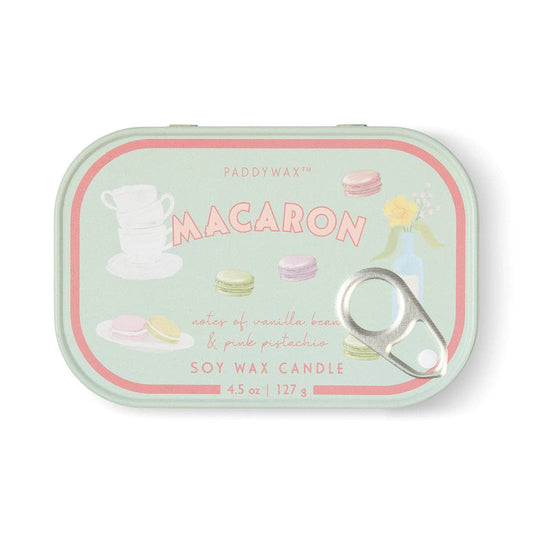 Paddywax Bistro 4.5oz/127g Macaron Printed Tin Candle - Amber & Pistachio