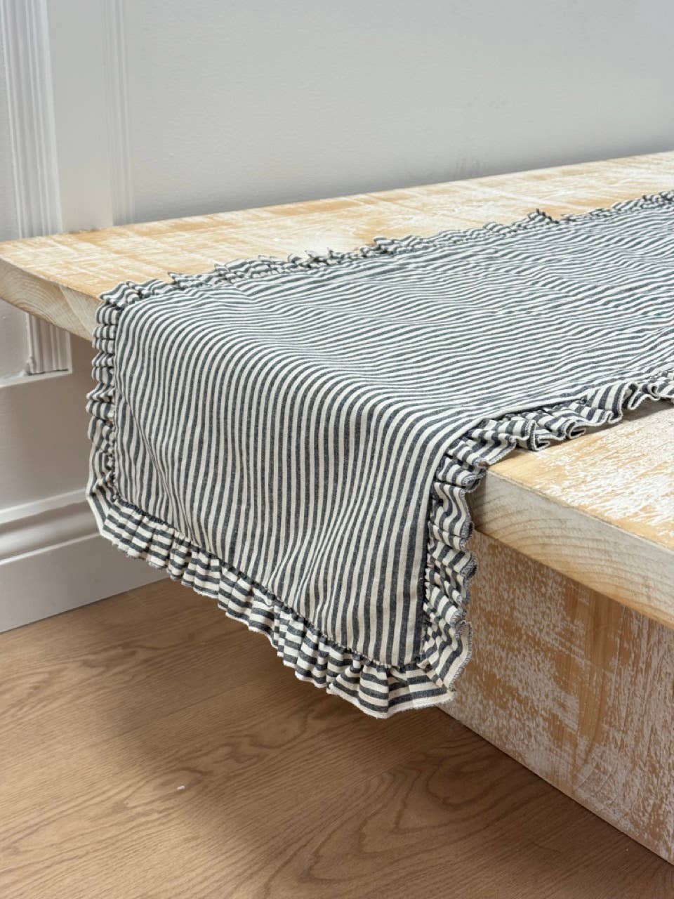 Navy Stripe Ruffle Table Runner