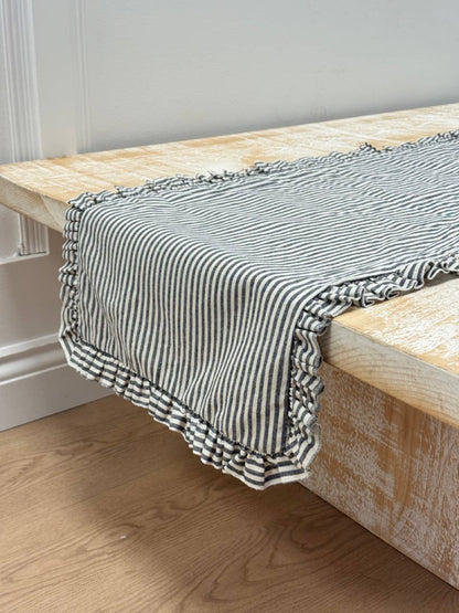 Navy Stripe Ruffle Table Runner