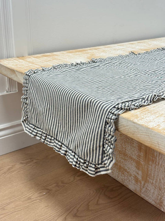 Navy Stripe Ruffle Table Runner