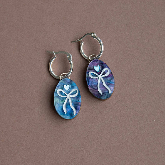 Oval Bow Charm Hoop Earrings